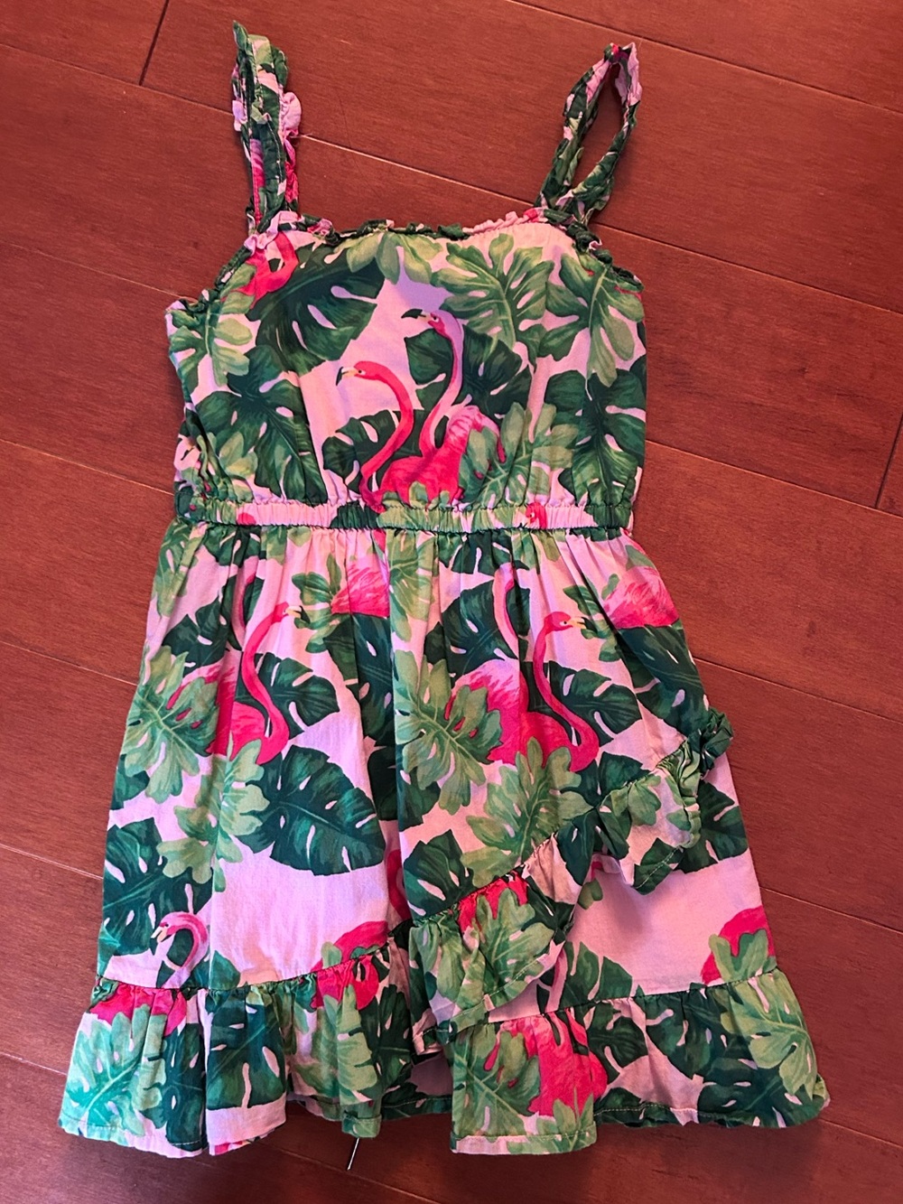 Janie and Jack Pink Flamingo & Green Leaf Sundress